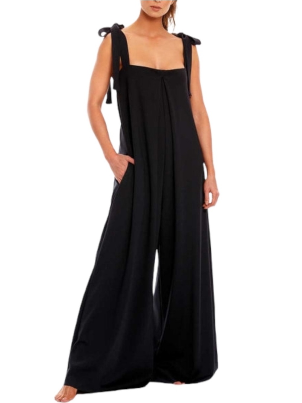 Agua Bendita Black Gail Dust Jumpsuit Women’s Small Wide Leg Pleated